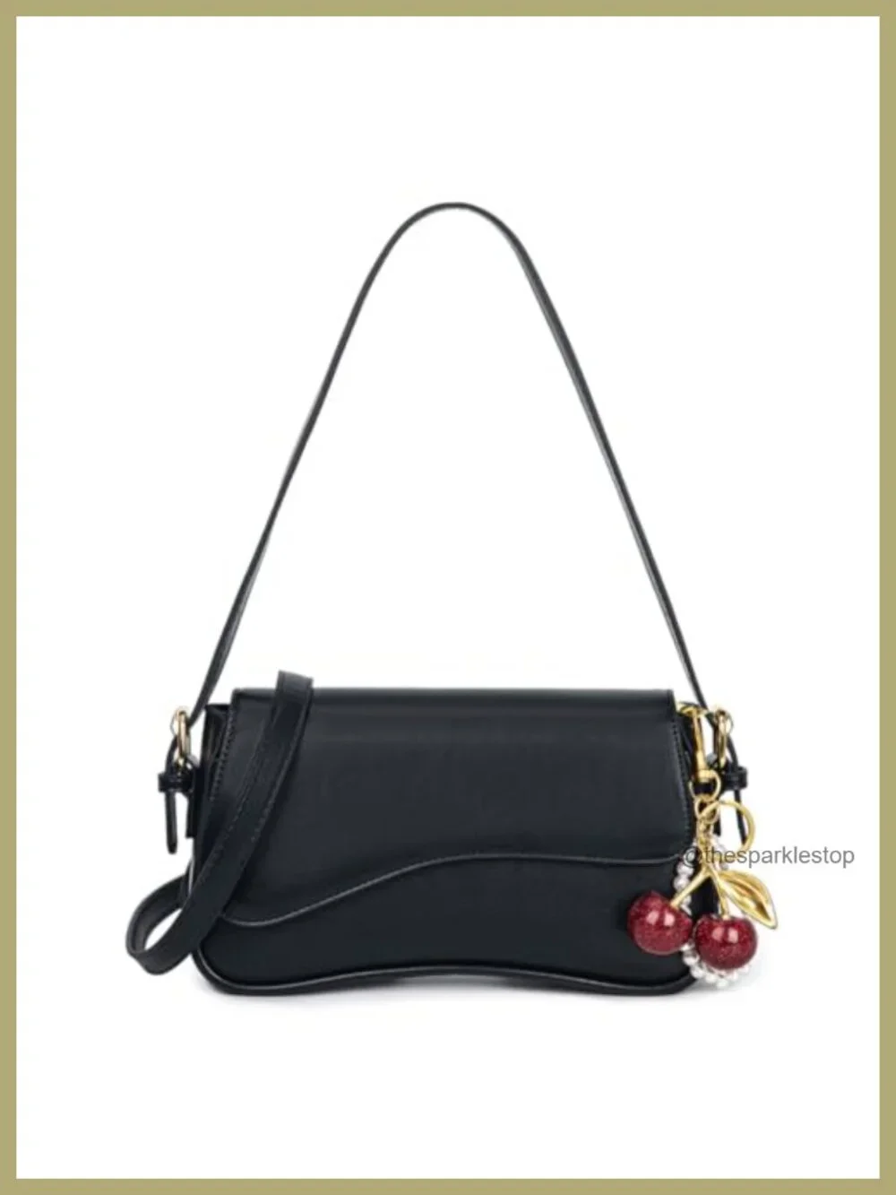 Hobo Bag with Cherry Pendant Crossbody Shoulder Bag PU Leather Y2K Detachable